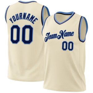 Cream Navy-Light Blue Authentic Throwback Personalized Basketball Jersey