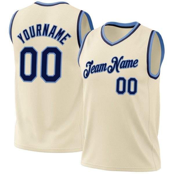 Cream Navy-Light Blue Authentic Throwback Personalized Basketball Jersey