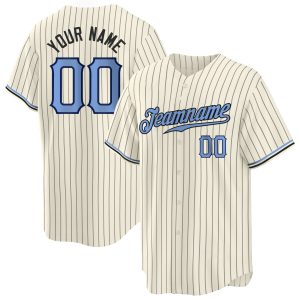 Cream Black Pinstripe Light Blue-Black Authentic Personalized Baseball Jersey