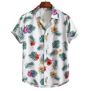 Hawaiian Shirt for Men with Tropical Hibiscus and Palm Leaves Print - Summer Beach Shirt for Casual and Vacation Wear
