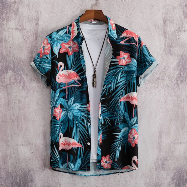 Flamingo Hawaiian Shirt for Men - Tropical Flower & Palm Print
