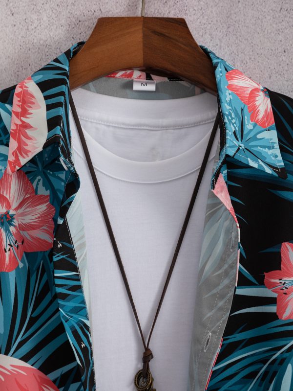 Flamingo Hawaiian Shirt for Men - Tropical Flower & Palm Print - Image 3
