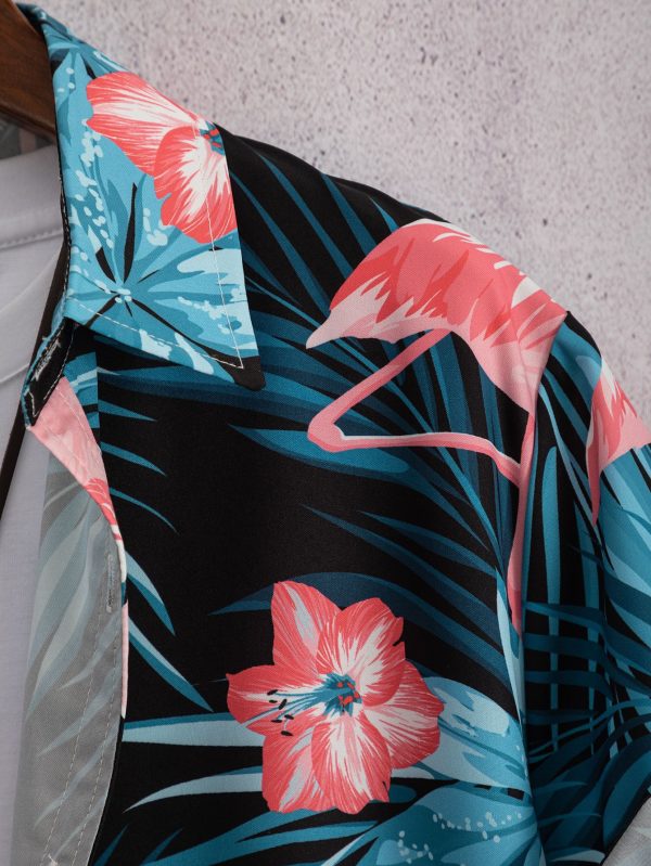 Flamingo Hawaiian Shirt for Men - Tropical Flower & Palm Print - Image 4