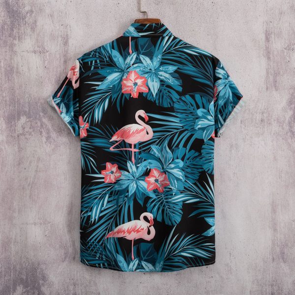 Flamingo Hawaiian Shirt for Men - Tropical Flower & Palm Print - Image 2