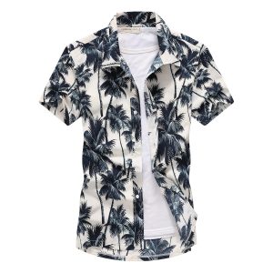 Hawaiian Shirt for Men with Blue Palm Tree Print - Summer Beach Shirt for Casual and Vacation Wear