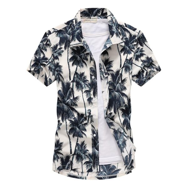 Hawaiian Shirt for Men with Blue Palm Tree Print - Summer Beach Shirt for Casual and Vacation Wear