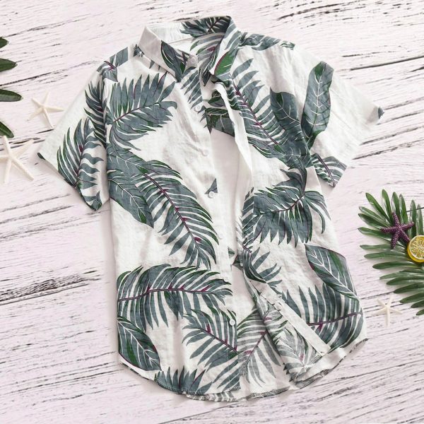 Hawaiian Shirt for Men with Palm Leaf Print - Summer Beach Shirt for Vacation and Casual Wear
