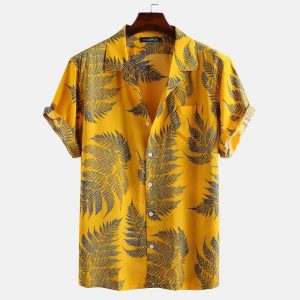 Hawaiian Shirt for Men with Tropical Fern Print - Summer Vacation Shirt for Beach and Casual Wear