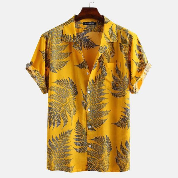 Hawaiian Shirt for Men with Tropical Fern Print - Summer Vacation Shirt for Beach and Casual Wear