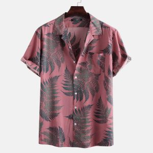 Hawaiian Shirt for Men with Tropical Fern Print - Summer Shirt for Vacation and Beach Days