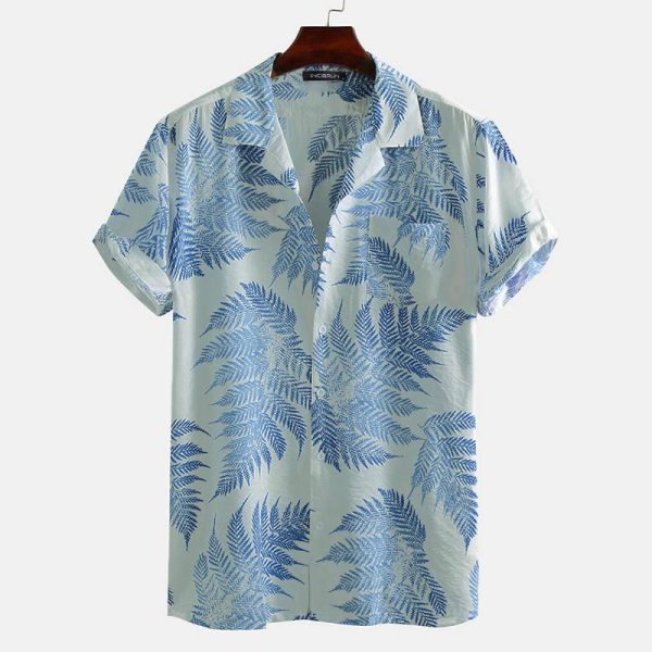 Hawaiian Shirt for Men with Blue Fern Print - Perfect Summer Shirt for Beach and Vacation