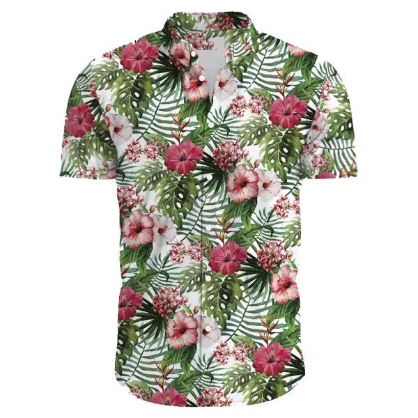 Hawaiian Shirt for Men with Hibiscus Floral Print - Summer Beach Shirt for Casual and Vacation Wear