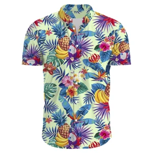 Hawaiian Shirt for Men with Tropical Fruit Print - Vibrant Summer Shirt with Pineapple, Banana & Hibiscus Flowers