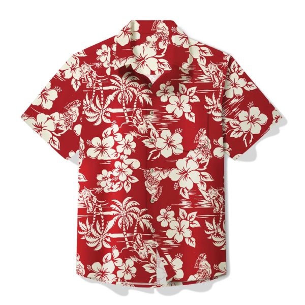 Red Hawaiian Shirt for Men with White Floral Print - Tropical Casual Summer Shirt