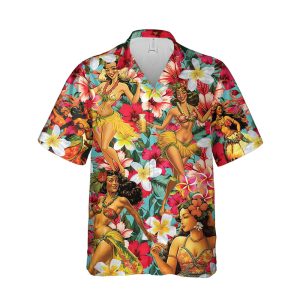 Hawaiian Shirt for Men with Vintage Hula Dance Print - Tropical Summer Shirt for Beach and Vacation