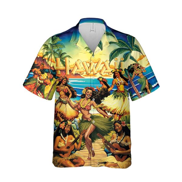 Hawaiian Shirt for Men with Hula Dance Print - Colorful Beach Shirt for Summer Vacation