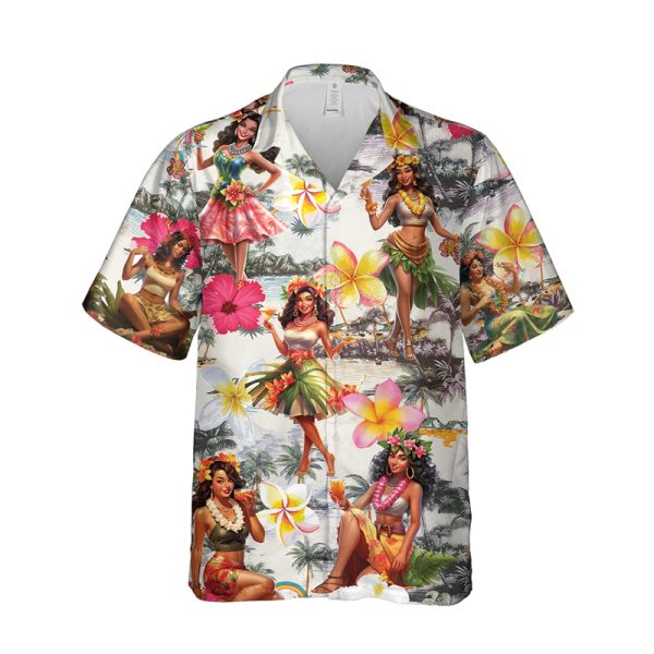 Hawaiian Shirt for Men with Multiple Hula Dancers Print - Casual Button-Down Shirt for Beach and Vacation