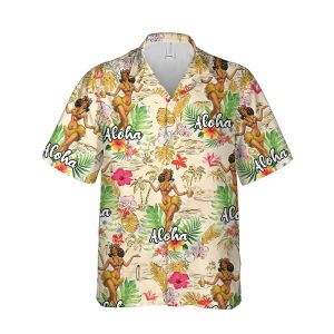Aloha Hawaiian Shirt for Men with Hula Dancer and Tropical Print - Casual Button-Down Shirt for Beach and Vacation