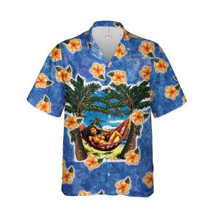 Hawaiian Shirt for Men with Tropical Hammock and Hibiscus Print - Casual Button-Down Shirt for Beach and Vacation