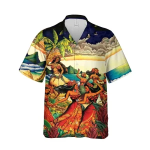Hawaiian Shirt for Men with Hula Dancers Print - Casual Button-Down Shirt for Beach and Vacation