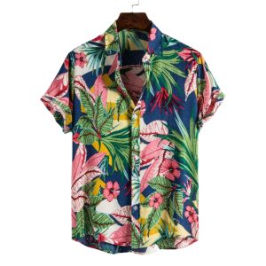 Tropical Hawaiian Shirt for Men with Colorful Floral Print - Summer Beach Shirt