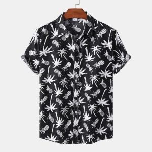 Hawaiian Shirt with Tropical Palm Print for Men - Casual Button-Down Shirt for Travel and Beach