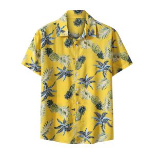 Pineapple Hawaiian Shirt for Men with Tropical Print - Casual Button-Down Shirt for Beach and Vacation