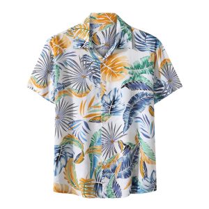 Tropical Hawaiian Shirt for Men with Vibrant Leaf Print - Casual Button-Down Shirt for Beach and Vacation