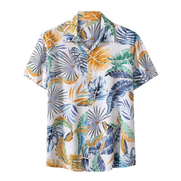 Tropical Hawaiian Shirt for Men with Vibrant Leaf Print - Casual Button-Down Shirt for Beach and Vacation