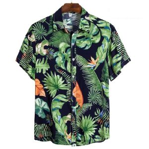 Tropical Hawaiian Shirt for Men with Lush Green Print - Casual Button-Down Shirt for Beach and Vacation