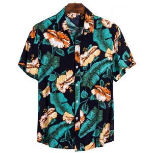 Hawaiian Shirt for Men with Tropical Floral Print - Casual Button-Down Shirt for Beach and Vacation