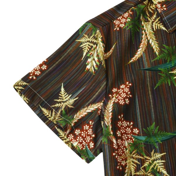 Brown Hawaiian Shirt for Men with Floral and Stripe Design - Casual Summer Shirt - Image 3
