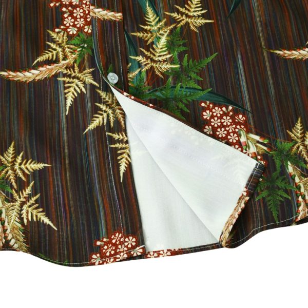 Brown Hawaiian Shirt for Men with Floral and Stripe Design - Casual Summer Shirt - Image 4