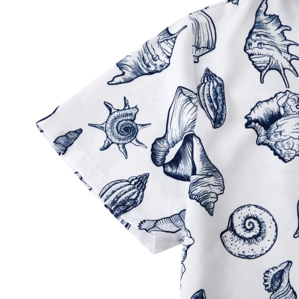 White Hawaiian Shirt for Men with Seashell Print - Summer Beach Shirt - Image 2