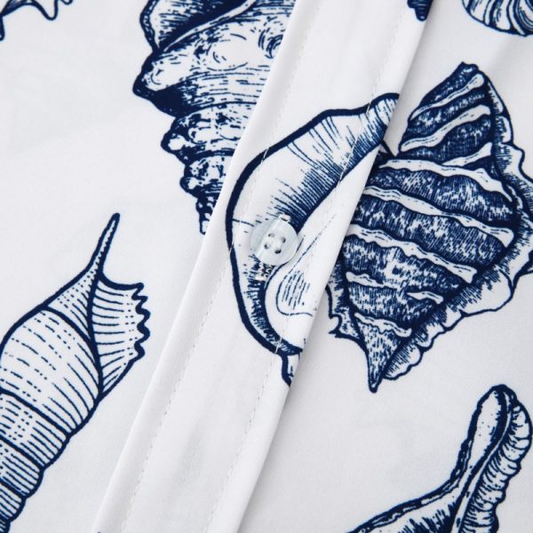White Hawaiian Shirt for Men with Seashell Print - Summer Beach Shirt - Image 3