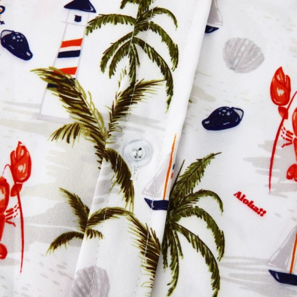 Lobster and Palm Tree Hawaiian Shirt for Men - Summer Beach Shirt with Nautical Print - Image 3