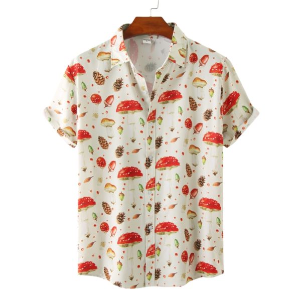 Mushroom and Pinecone Hawaiian Shirt for Men - Fun Summer Shirt with Nature-Inspired Print