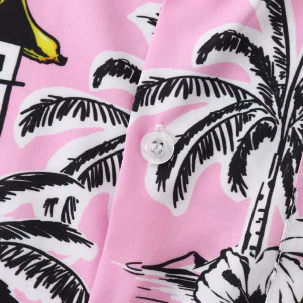 Tropical Pink Hawaiian Shirt for Men - Palm Trees and Pineapple Print with Lighthouse Details - Image 3