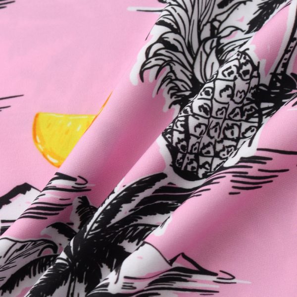 Tropical Pink Hawaiian Shirt for Men - Palm Trees and Pineapple Print with Lighthouse Details - Image 4