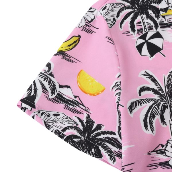 Tropical Pink Hawaiian Shirt for Men - Palm Trees and Pineapple Print with Lighthouse Details - Image 5