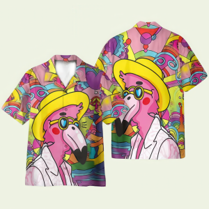 Hippie Flamingo Hawaiian Shirt for Men ? Retro Floral Design & Vibrant Summer Vibes, Perfect for Vacation
