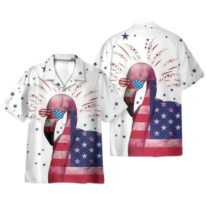 Flamingo 4th July Independence Day Hawaiian Shirt for Men ? Patriotic Design & Tropical Summer Style