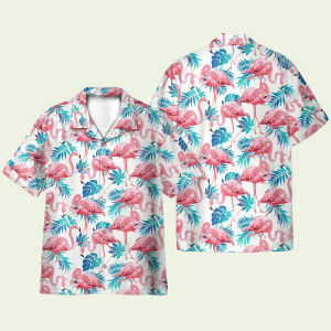 Flamingo Floral Tropical Leaves Pattern Hawaiian Shirt for Men ? Bold Hibiscus & Tropical Style, Perfect for Summer