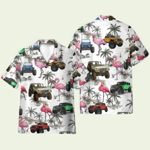 Jeep Cars and Flamingo Hawaiian Shirt for Men ? Muscle Car Lover Design & Tropical Summer Style