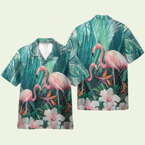 Beauty of Flamingo on Floral Hawaiian Shirt for Men ? Vibrant Tropical Design & Summer Style, Perfect for Vacation