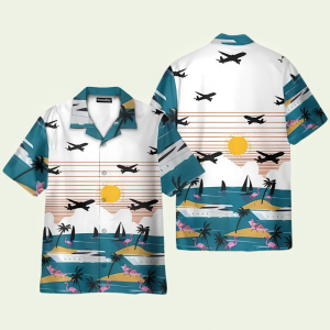 Summer Beach Flamingo and Planes Hawaiian Shirt for Men ? Tropical Design & Fun Vacation Style