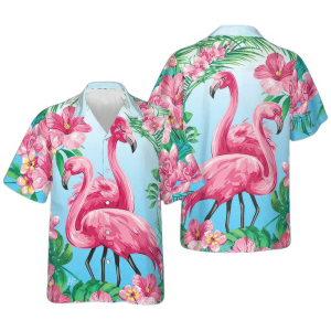 Flamingo Hibiscus Tropical Retro Hawaiian Shirt for Men ? Bold Hibiscus Design & Tropical Vibes, Perfect for Summer