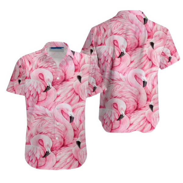 Pink Flamingo Aloha Hawaiian Shirt for Men ? Tropical Hibiscus & Flamingo Design, Perfect for Summer Vacation