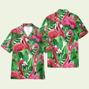 Flamingo Green Leaves Pattern Hawaiian Shirt for Men ? Vibrant Tropical Design & Relaxed Summer Style