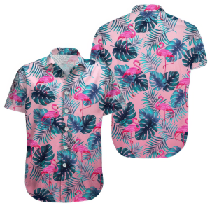 Flamingo Palm Leaves Hawaiian Shirt for Men ? Bold Hibiscus Design & Tropical Island Style, Perfect for Summer Vacation